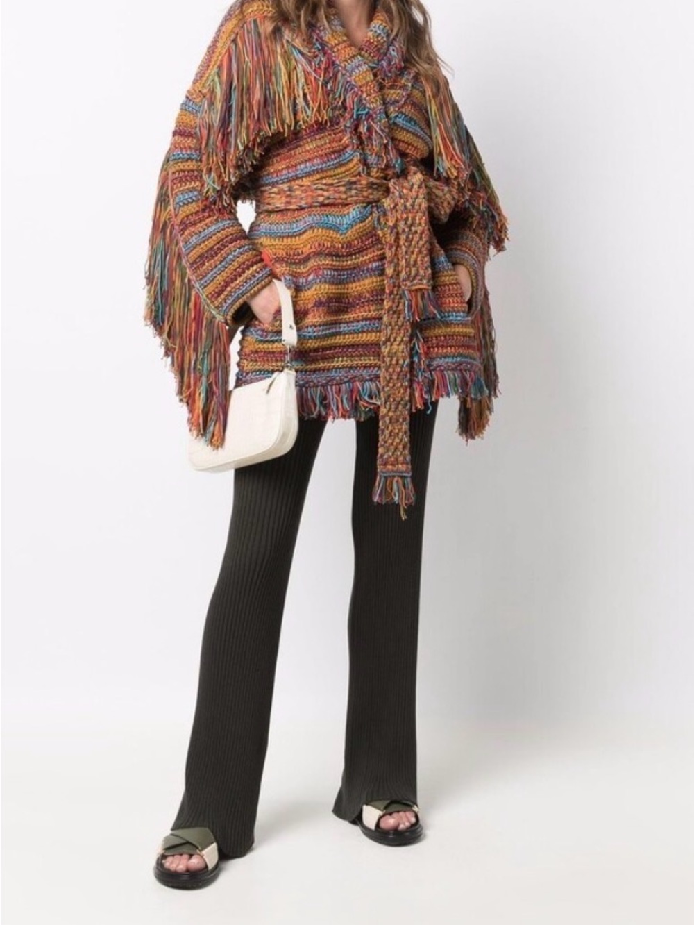 Alanui Multicolor Fringe Knit Belted Cardigan